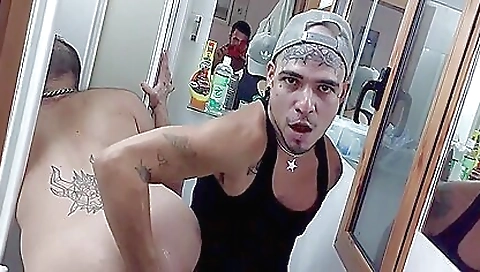 Shower's first time with a big black cock