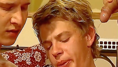 Sexy blonde gets a hard face full of cum